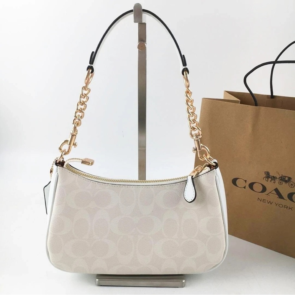 Coach Small Signature Shoulder Bag in Chalk and Gold - Picture 2 of 5